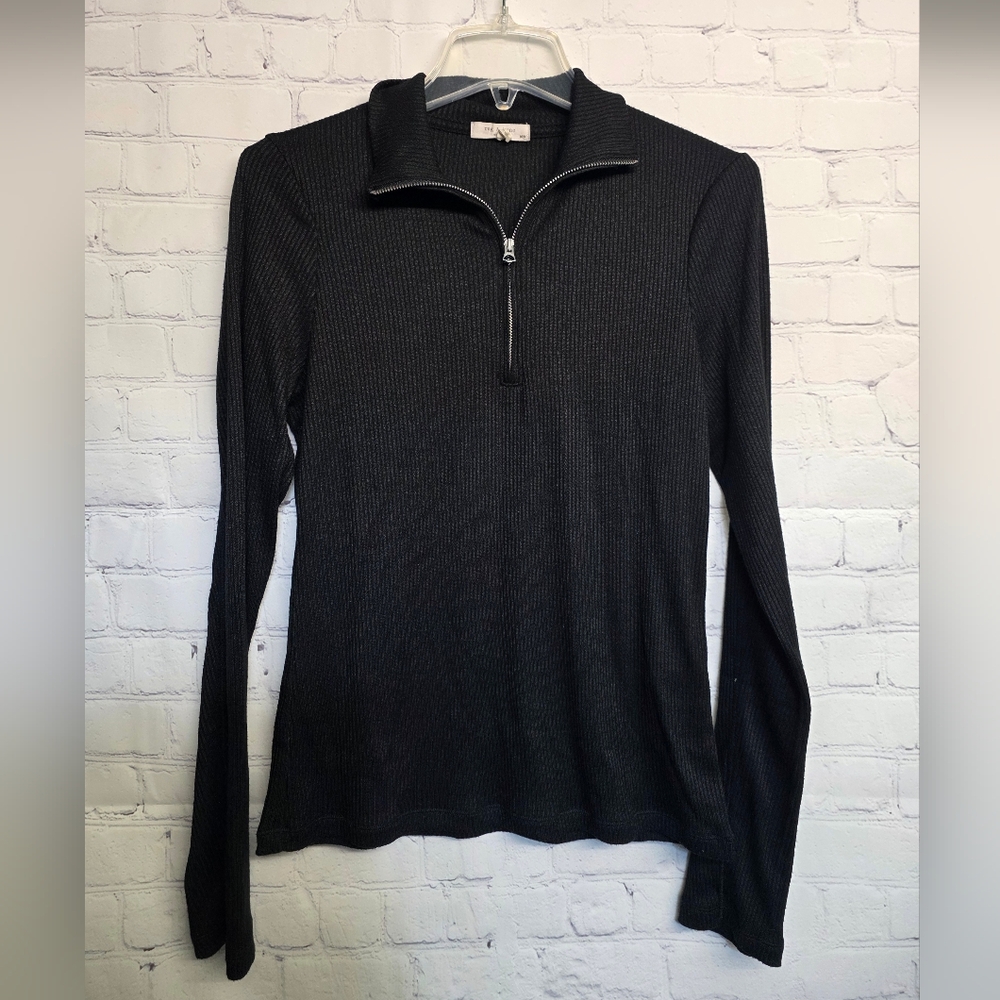 Rag & Bone/ Black Quarter-Zip Ribbed Sweater